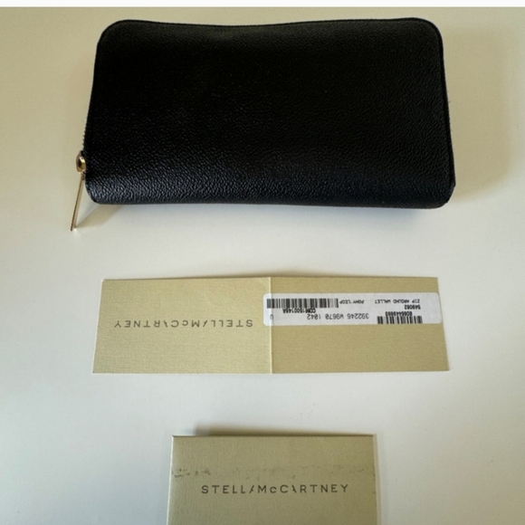 Stella McCartney Vegan Leather Calf Hair Leopard Zip Around Wallet Black VGUC - Picture 2 of 11